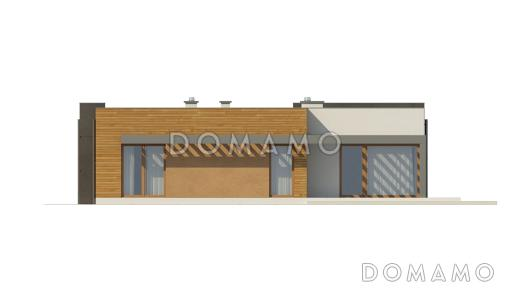 Проект просторного современного одноэтажного дома из газобетона с гаражом и тремя спальнями / Фасад 2