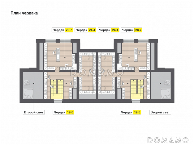 Загородный дом для большой семьи с функциональной планировкой, гаражом, барбекю на террасе / План мансардного этажа