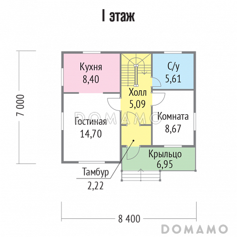 Проект дома из клееного бруса для небольшой семьи / План 1 этажа