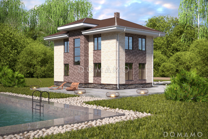 Проект компактного двухэтажного коттеджа с пятью спальнями