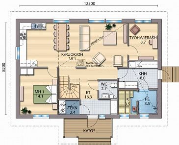 Проект двухэтажного дома с уютным небольшим кабинетом на первом этаже / План 1 этажа