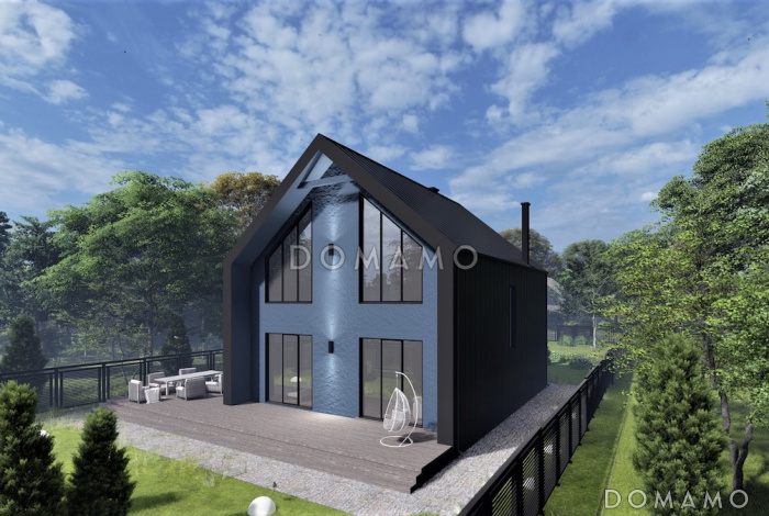 Проект двухэтажного дома в стиле барнхаус с 3 спальнями, большой гостиной и вторым светом