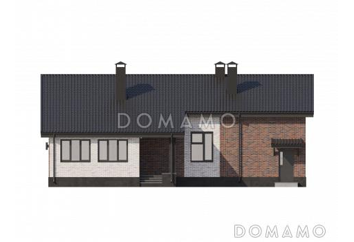 Проект одноэтажного дома из газобетона с 3 спальнями, верандой и гаражом / Фасад 3