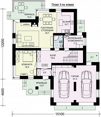 Проект дома из газобетона с большим гаражом / План 1 этажа