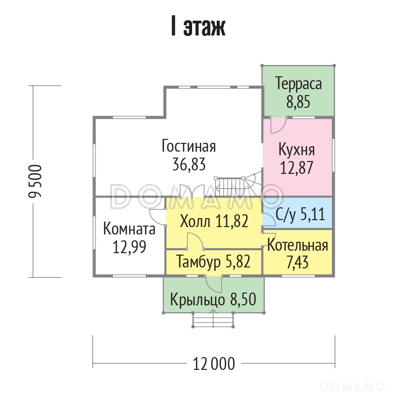 Проект дома из бруса с гардеробной комнатой / План 1 этажа