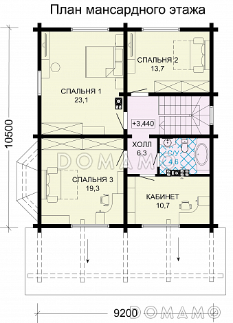 Проект рационально распланированного, уютного дома с тремя просторными спальнями и личным кабинетом / План мансардного этажа