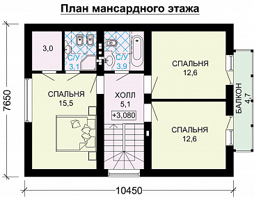 Проект небольшого дома из пеноблоков с интересной отделкой / План мансардного этажа