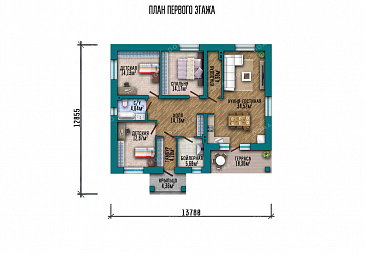 Проект одноэтажного дома с террасой и крыльцом / План 1 этажа