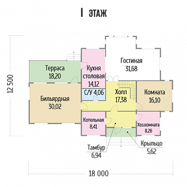 Проект каркасного дома с хозяйственной комнатой на первом этаже / План 1 этажа