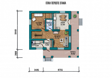 Проект двухэтажного дома с большой террасой / План 1 этажа