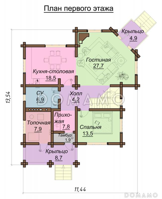 Проект двухэтажного дома с балконом, со вторым светом  / План 1 этажа
