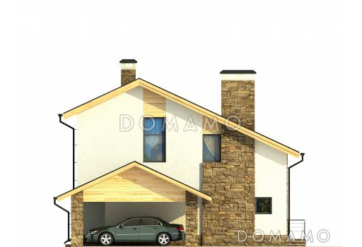 Проект дома с навесом для автомобиля, кухней-столовой с выходом на террасу, балконом / Фасад 3