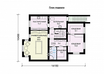Проект дома из газобетона с цокольным этажом / План цокольного этажа