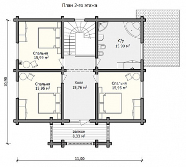 Проект дома с уютной гостиной, просторной кухней – столовой, большой прихожей, санузлом, бойлерной и кабинетом / План мансардного этажа