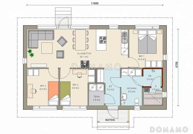 Проект одноэтажного каркасного дома до 100 кв.м / План 1 этажа