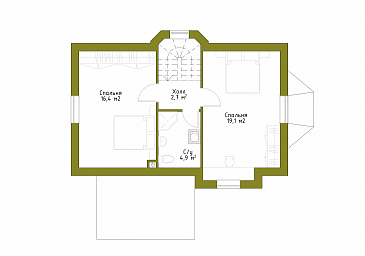 Проект небольшого дома из газобетона с большим крыльцом и эркером. / План мансардного этажа