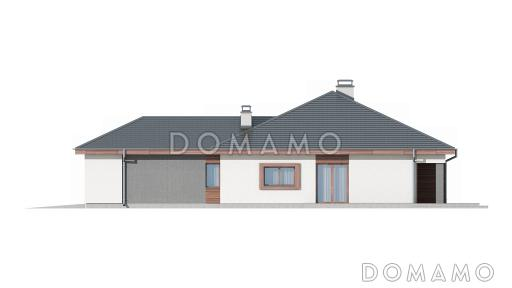 Проект удобного одноэтажного дома из кирпича с тремя спальнями, кабинетом и фронтальным гаражом / Фасад 4