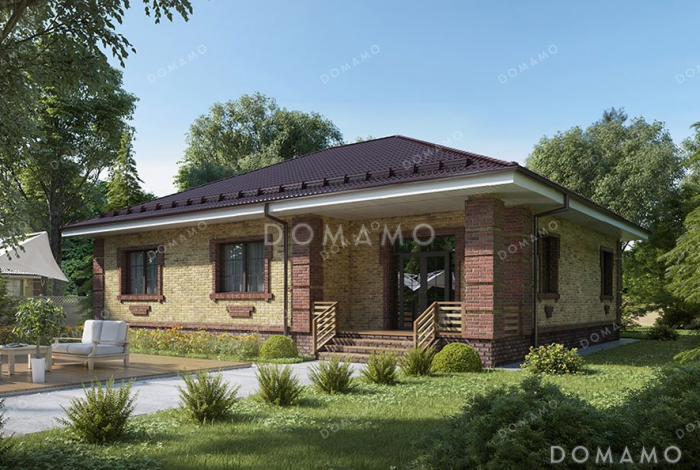 Проект одноэтажного дома с тремя спальнями и террасой