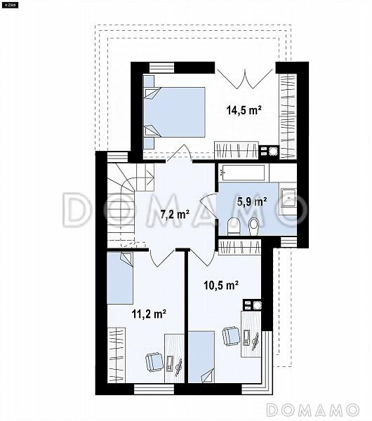 Проект двухэтажного дома из кирпича в стиле кубизм с балконом / План 2 этажа
