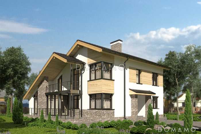 Проект дома с парной, террасой по длине дома, спальней на первом этаже, спортзалом