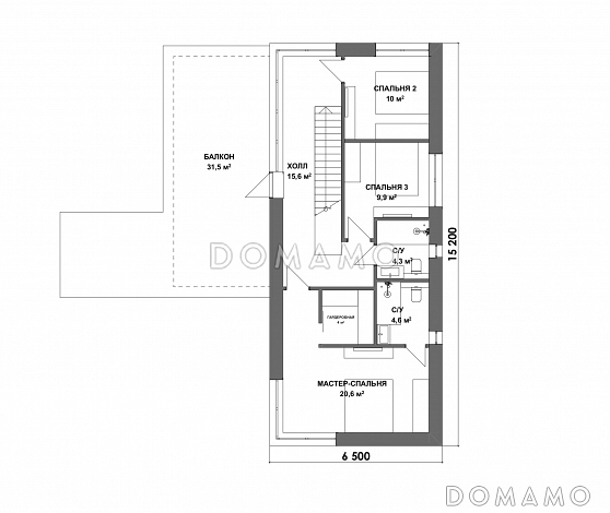 Проект современного двухэтажного дома с 4 спальнями и балконом / План 2 этажа