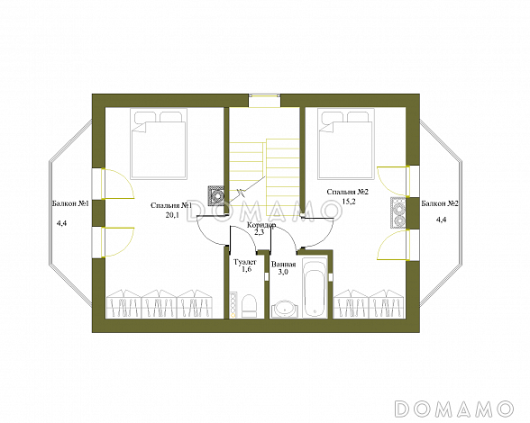 Проект солидного дачного дома с двумя эркерами из кирпича / План мансардного этажа