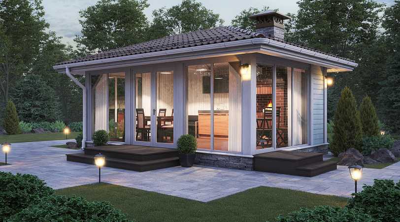 Проект беседки с просторной кухней-гостиной