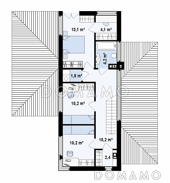 Проект современного двухэтажного дома из газобетона с четырьмя спальнями и пристроенным гаражом / План 2 этажа