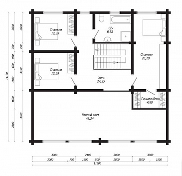 Проект дома из клееного бруса в стиле скандинавского шале с цокольным этажом / План 1 этажа