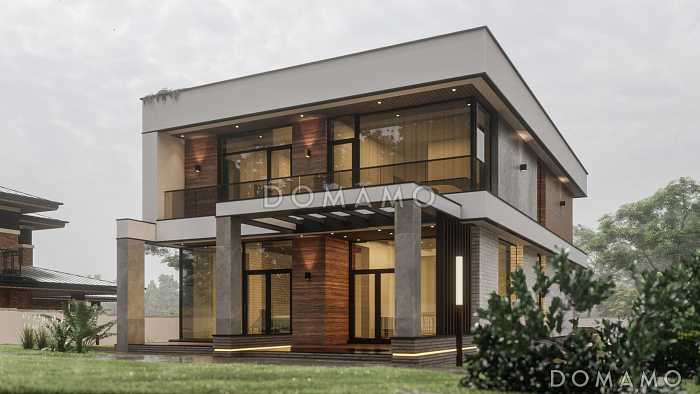 Проект современного двухэтажного дома из газобетона с сауной и балконом