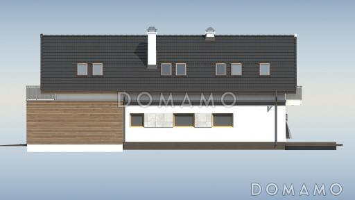 Проект одноэтажного мансардного дома из кирпича с гаражом на два автомобиля и террасой над гаражом / Фасад 4