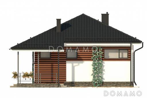 Проект одноэтажного домика с красной полосатой отделкой  фасадов / Фасад 1