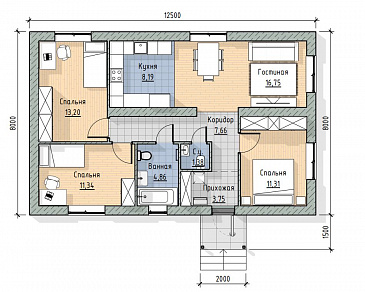 Проект одноэтажного дома в современном стиле / План 1 этажа