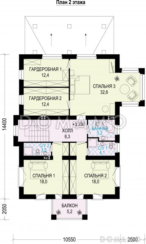 Проект двухэтажного особняка из газобетона с мансардой / План 2 этажа
