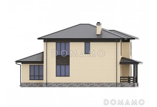 Проект современного двухэтажного дома с контрастной отделкой и застекленной верандой / Фасад 4
