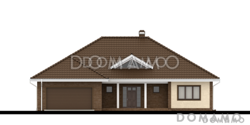 Проект одноэтажного дома с мансардой и треугольными окнами на крыше / Фасад 3