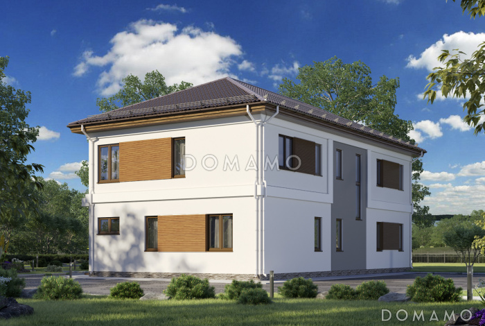 Проект загородного дома с террасой, кладовой в кухне, балконом, детскими комнатами и кабинетом