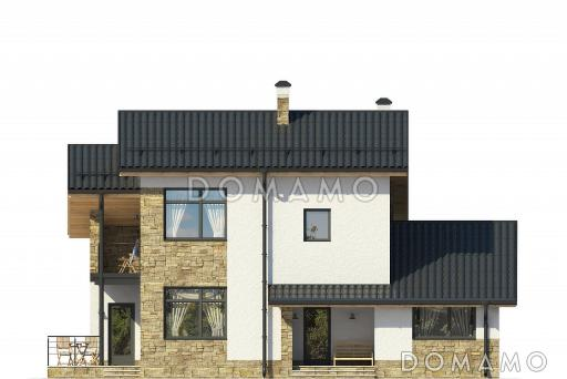 Загородный дом с кухней-столовой, сауной, спальней на первом этаже, террасой / Фасад 1