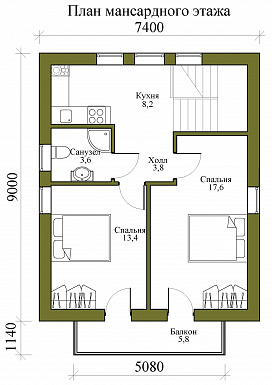 Проект гаража на два машиноместа с мансардой / План мансардного этажа