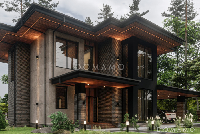 Проект двухэтажного дома из газобетона с мастер-спальней и верандой