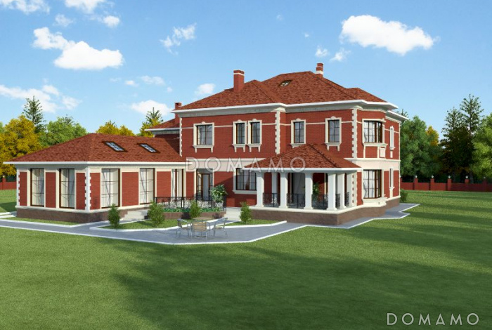 Проект загородного дома с широким крыльцом