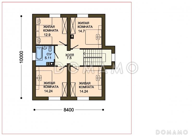 Проект вместительного коттеджа с каменными столбами крыльца и навеса / План 2 этажа