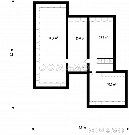 Проект одноэтажного дома с подвалом, гаражом на две машины, панорамным остеклением  гостиной / План цокольного этажа
