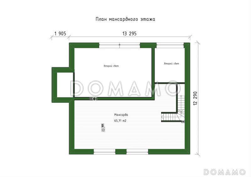 Проект большого дома с сауной, хамамом, двусветной гостиной и навесом на 2 авто / План мансардного этажа