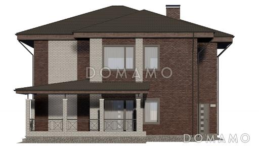 Проект двухэтажного дома с крытой террасой, тремя спальнями и гардеробными / Фасад 1