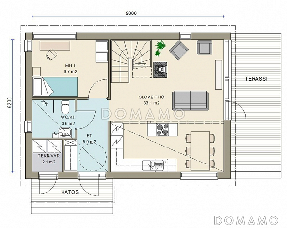 Проект двухэтажного каркасного дома c сауной на втором этаже / План 1 этажа