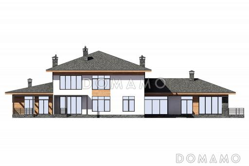 Проект особняка с 4 спальнями, спа-зоной, кинотеатром, верандой, навесом для авто / Фасад 3