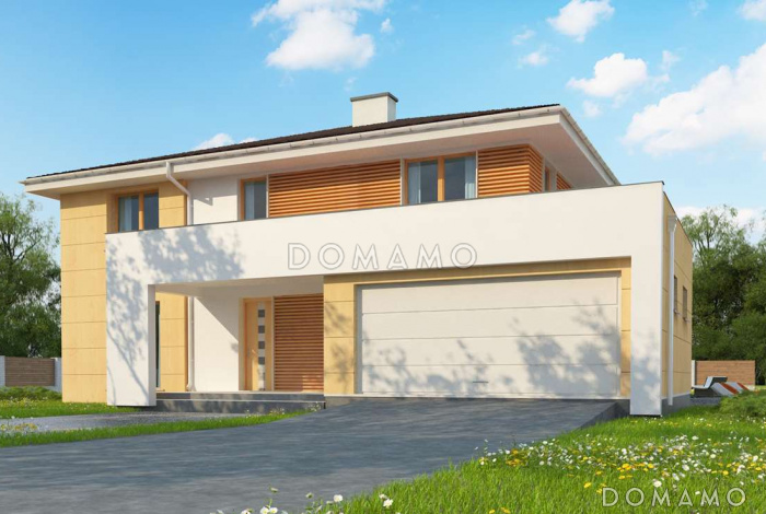 Проект просторного двухэтажного дома из кирпича с гаражом на два автомобиля для большой семьи