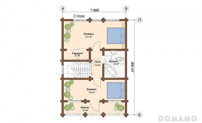 Проект дома из клееного бруса с гаражом и бассейном / План мансардного этажа
