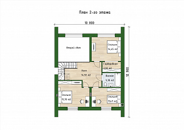 Проект двухэтажного дома в стиле барнхаус с 3 спальнями, большой гостиной и вторым светом / План 2 этажа